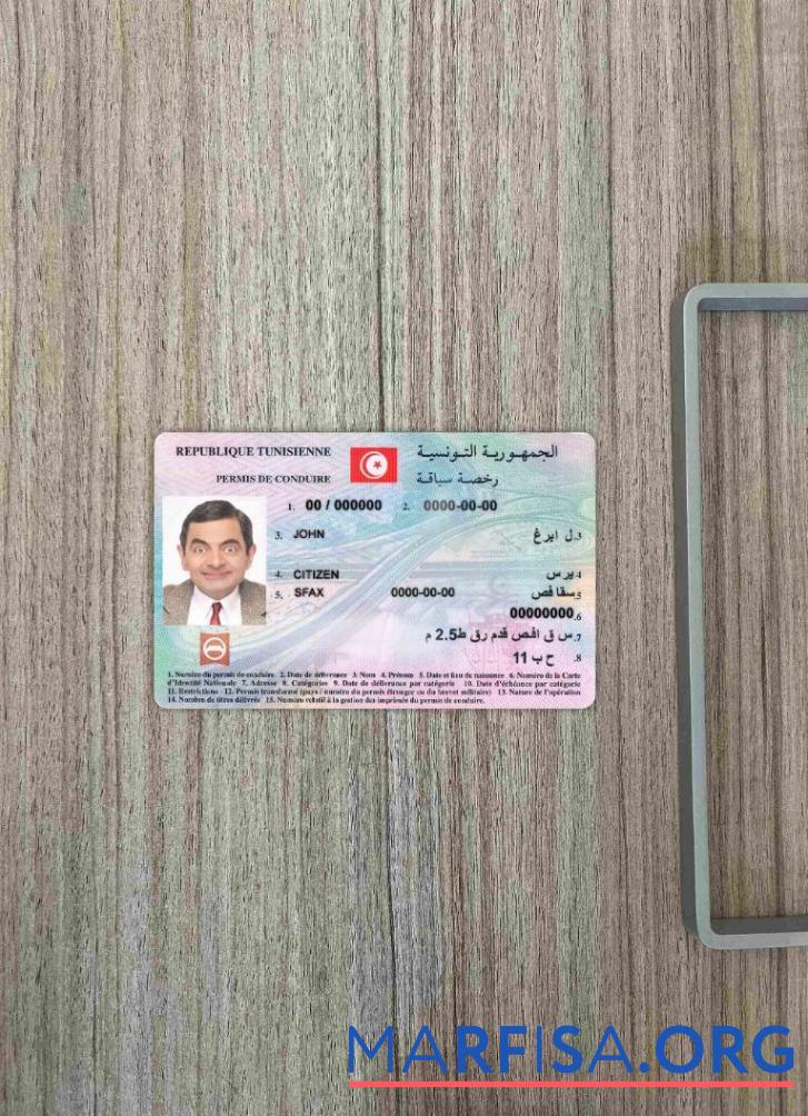 Printable Tunisia driving license photolook download for verification